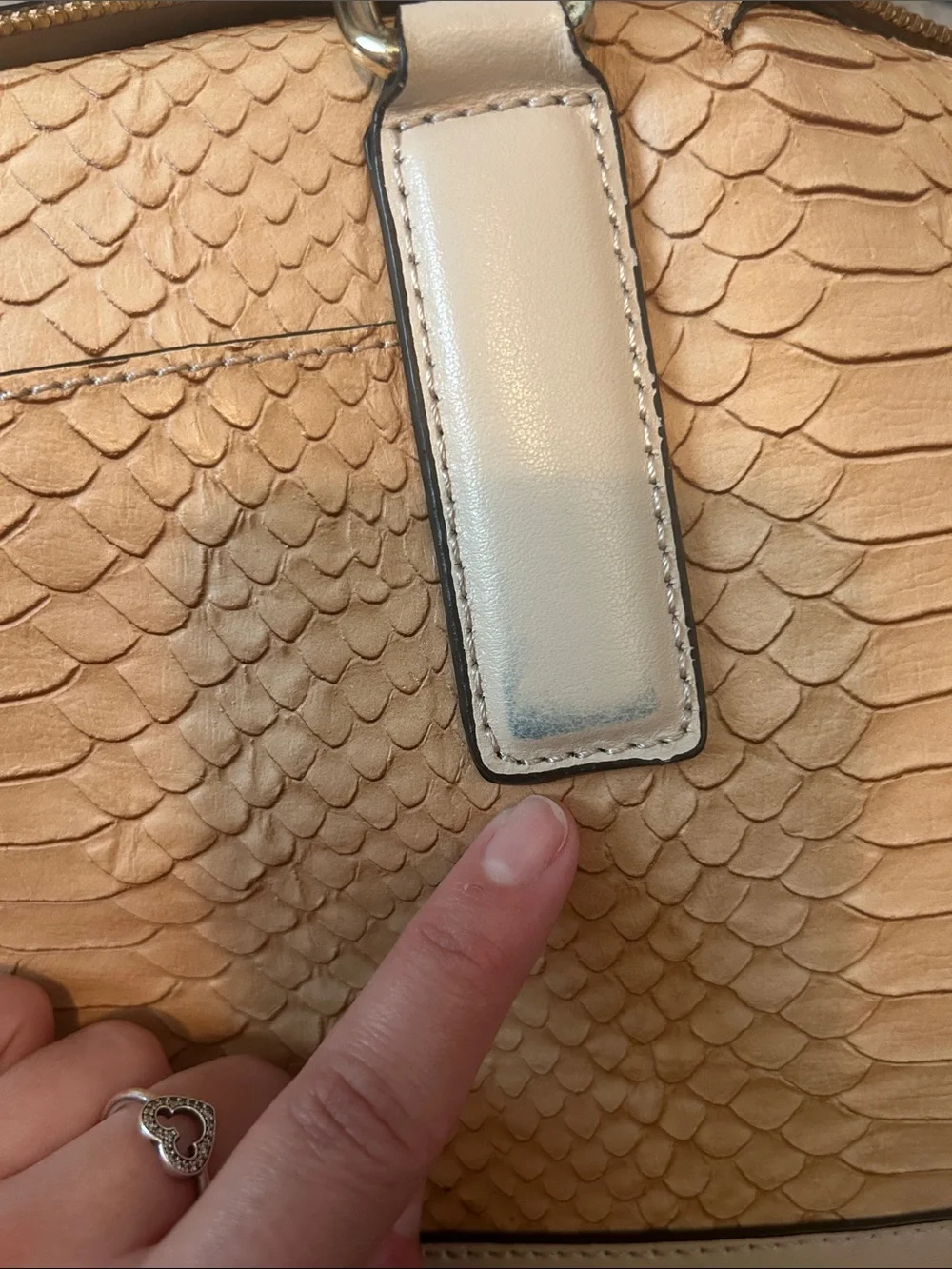 Calvin Klein Beige Snake-Embossed Satchel with Tan Pouch